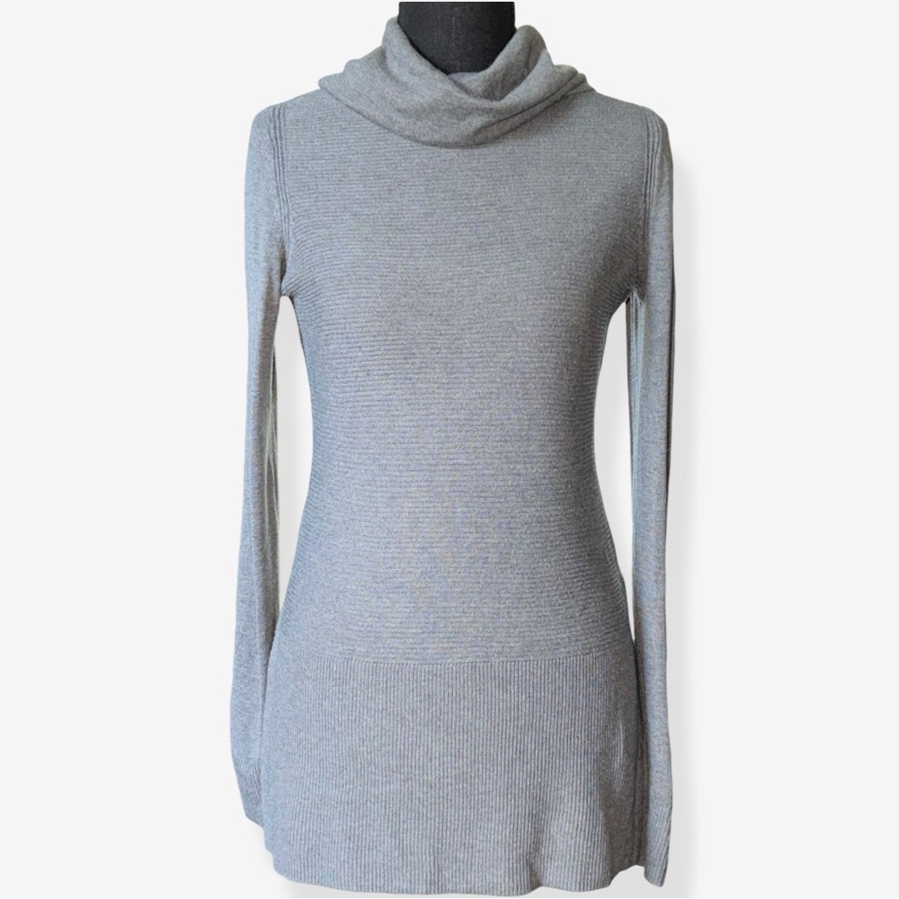 Gray Cowl Neck Tunic Sweater Leggings Length Rib Knit Long Sleeve XS